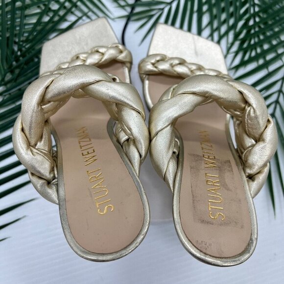 Stuart Weitzman Women's Gold Metallic Leather Playa Braided Sandals Size 5.5B - Picture 8 of 11